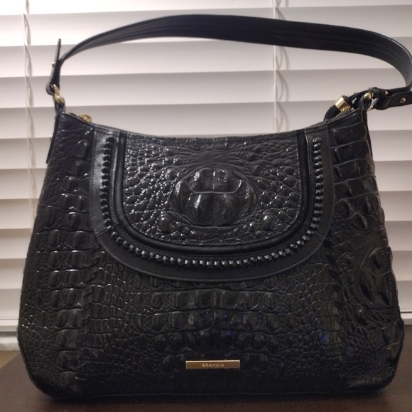Brahmin Weslynn Black Crocodile-Embossed Shoulder Bag - Picture 16 of 16
